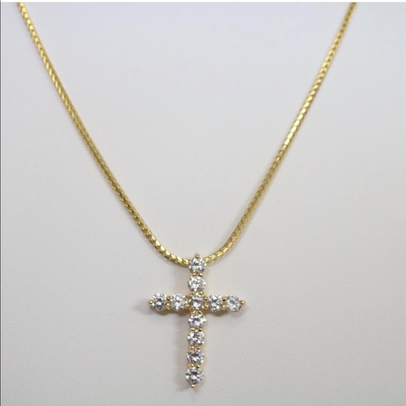 925 Sterling Silver Classic DBY CZs Cross Necklace - Picture 6 of 6